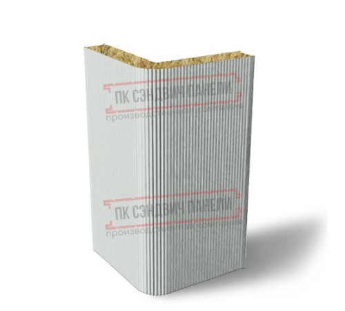 Угловая сэндвич-панель вертикальная из минеральной ваты, 0.5/0.5, ширина 1000 мм, толщина 100 мм, RAL7047