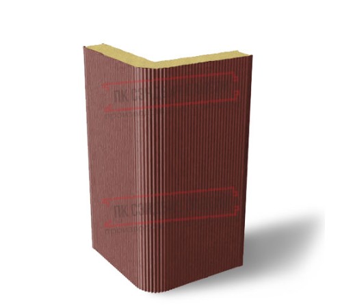 Угловая сэндвич-панель вертикальная из пенополиуретана, 0.5/0.5, ширина 1000 мм, толщина 10 мм, RAL3009