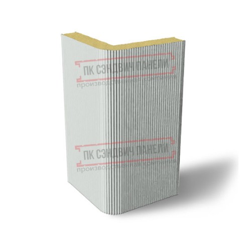 Угловая сэндвич-панель вертикальная из пенополиуретана, 0.5/0.5, ширина 1000 мм, толщина 20 мм, RAL7047