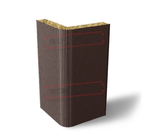 Угловая сэндвич-панель вертикальная из минеральной ваты, 0.5/0.5, ширина 1000 мм, толщина 20 мм, RAL8017