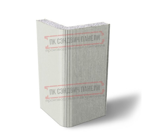 Угловая сэндвич-панель вертикальная из пенополистирола, 0.5/0.5, ширина 1000 мм, толщина 10 мм, RAL9002