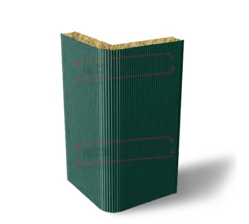 Угловая сэндвич-панель вертикальная из минеральной ваты, 0.5/0.5, ширина 1000 мм, толщина 60 мм, RAL6005