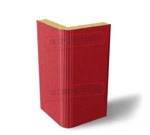 Угловая сэндвич-панель вертикальная из пенополиуретана, 0.5/0.5, ширина 1000 мм, толщина 10 мм, RAL3020