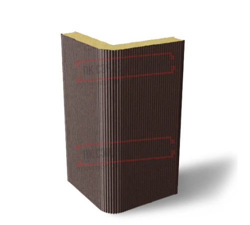 Угловая сэндвич-панель вертикальная из пенополиуретана, 0.5/0.5, ширина 1000 мм, толщина 30 мм, RAL8017