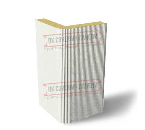 Угловая сэндвич-панель вертикальная из пенополиуретана, 0.5/0.5, ширина 1200 мм, толщина 50 мм, RAL9003