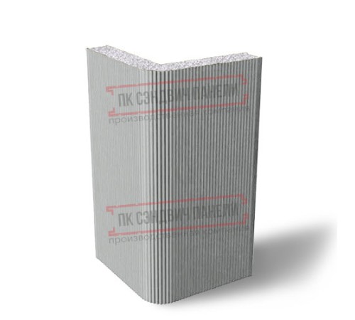 Угловая сэндвич-панель вертикальная из пенополистирола, 0.5/0.5, ширина 1000 мм, толщина 10 мм, RAL9006