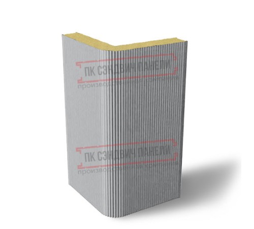 Угловая сэндвич-панель вертикальная из пенополиизоцианурата, 0.5/0.5, ширина 1200 мм, толщина 20 мм, RAL7004