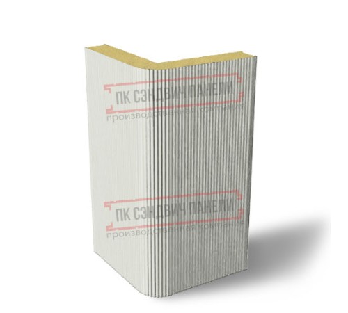 Угловая сэндвич-панель вертикальная из пенополиуретана, 0.5/0.5, ширина 1000 мм, толщина 30 мм, RAL9002