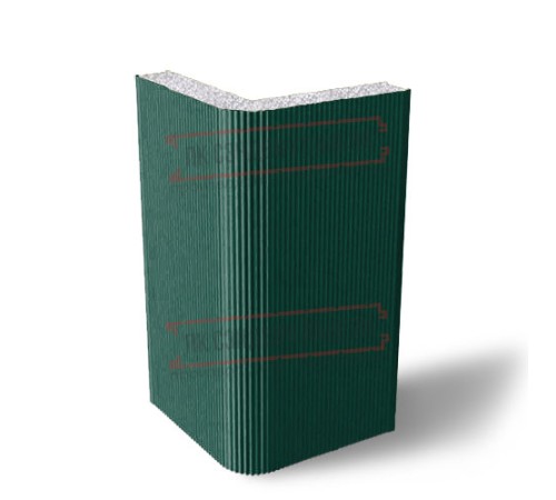 Угловая сэндвич-панель вертикальная из пенополистирола, 0.5/0.5, ширина 1000 мм, толщина 40 мм, RAL6005