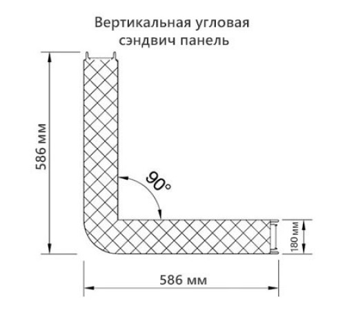 Угловая сэндвич-панель вертикальная из минеральной ваты, 0.5/0.5, ширина 1000 мм, толщина 180 мм, RAL2004