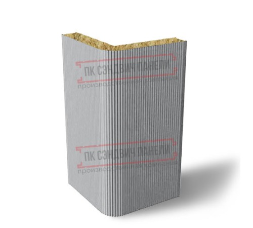 Угловая сэндвич-панель вертикальная из минеральной ваты, 0.5/0.5, ширина 1000 мм, толщина 120 мм, RAL7004