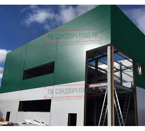 Угловая сэндвич-панель вертикальная из пенополиуретана, 0.5/0.5, ширина 1000 мм, толщина 10 мм, RAL6005