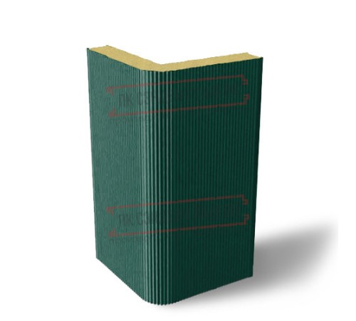 Угловая сэндвич-панель вертикальная из пенополиуретана, 0.5/0.5, ширина 1000 мм, толщина 10 мм, RAL6005