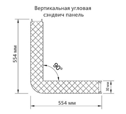 Угловая сэндвич-панель вертикальная из пенополиуретана, 0.5/0.5, ширина 1000 мм, толщина 30 мм, RAL6018