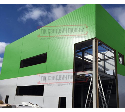 Угловая сэндвич-панель вертикальная из пенополиуретана, 0.5/0.5, ширина 1200 мм, толщина 20 мм, RAL6018