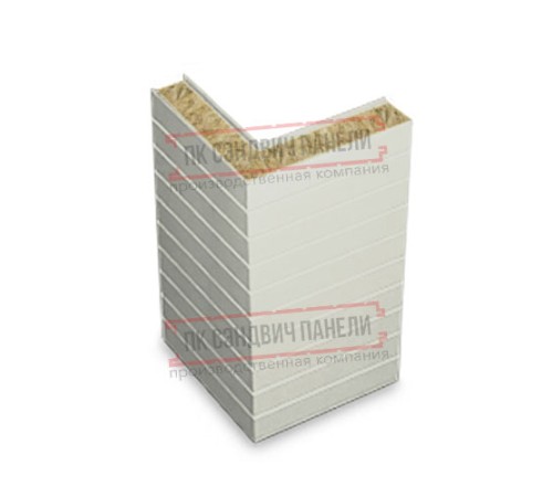 Горизонтальная угловая сэндвич-панель из минеральной ваты, ширина 1000мм, толщина 20мм, 0.5/0.5, RAL9002