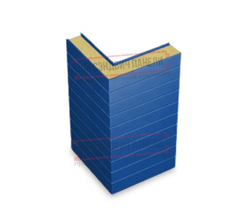 Горизонтальная угловая сэндвич-панель из пенополиуретана, ширина 1000мм, толщина 20мм, 0.5/0.5, RAL5005