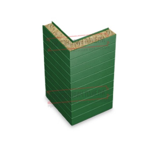 Горизонтальная угловая сэндвич-панель из минеральной ваты, ширина 1000мм, толщина 20мм, 0.5/0.5, RAL6002