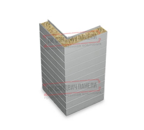 Горизонтальная угловая сэндвич-панель из минеральной ваты, ширина 1000мм, толщина 10мм, 0.5/0.5, RAL9006