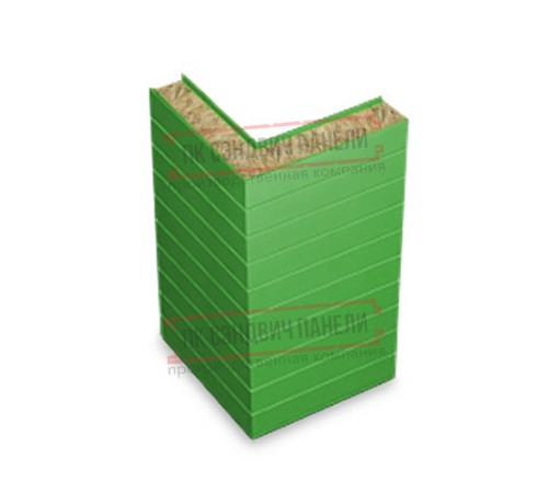 Горизонтальная угловая сэндвич-панель из минеральной ваты, ширина 1000мм, толщина 30мм, 0.5/0.5, RAL6018