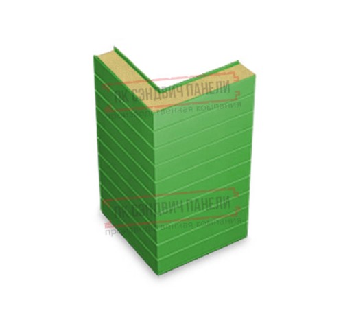 Горизонтальная угловая сэндвич-панель из пенополиуретана, ширина 1000мм, толщина 10мм, 0.5/0.5, RAL6018