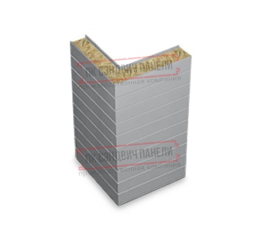 Горизонтальная угловая сэндвич-панель из минеральной ваты, ширина 1000мм, толщина 30мм, 0.5/0.5, RAL7004