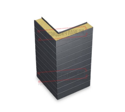 Горизонтальная угловая сэндвич-панель из пенополиуретана, ширина 1000мм, толщина 30мм, 0.5/0.5, RAL7024