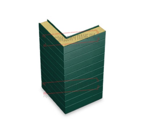 Горизонтальная угловая сэндвич-панель из пенополиуретана, ширина 1200мм, толщина 100мм, 0.5/0.5, RAL6005