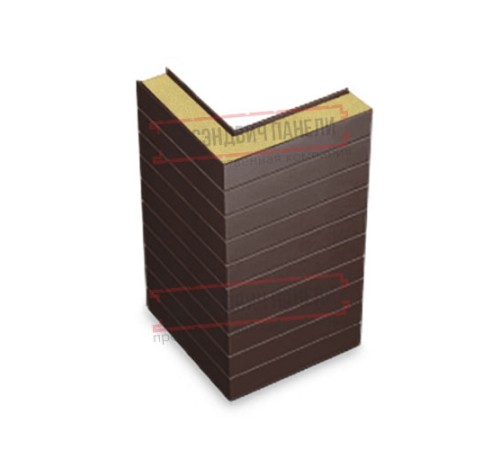 Горизонтальная угловая сэндвич-панель из пенополиуретана, ширина 1200мм, толщина 80мм, 0.5/0.5, RAL8017