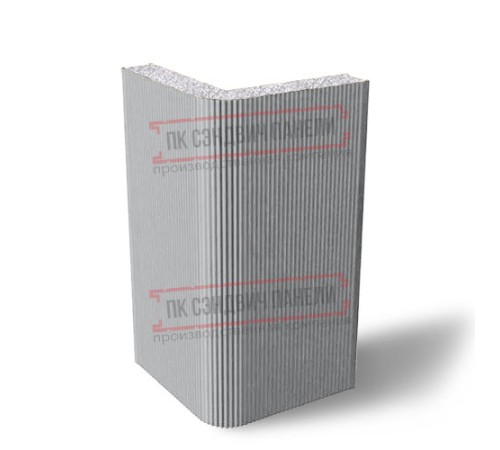 Угловая сэндвич-панель вертикальная из пенополистирола, 0.5/0.5, ширина 1000 мм, толщина 100 мм, RAL7004