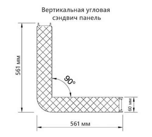 Угловая сэндвич-панель вертикальная из пенополистирола, 0.5/0.5, ширина 1000 мм, толщина 60 мм, RAL7004