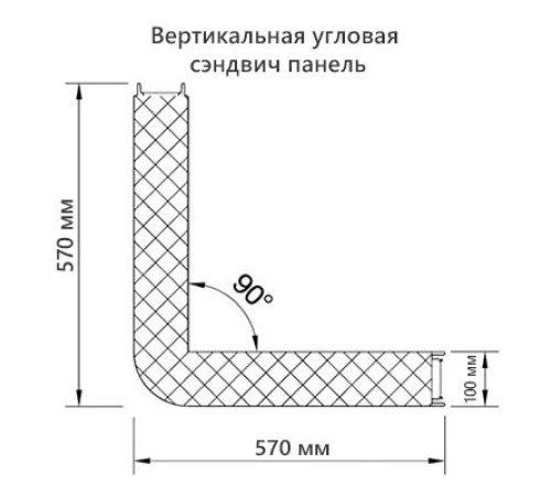 Угловая сэндвич-панель вертикальная из пенополиуретана, 0.5/0.5, ширина 1000 мм, толщина 100 мм, RAL7004