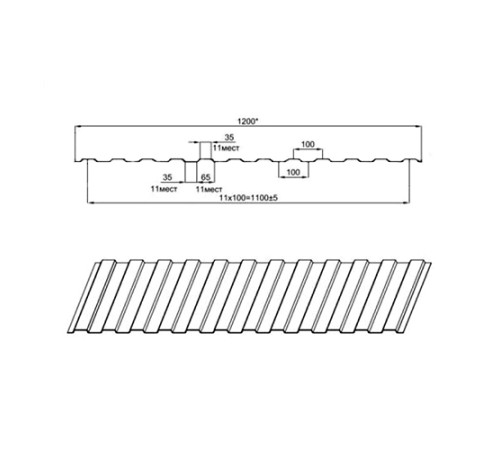 Профнастил МП10ПГ-0.7, Ширина-1100, Полиэстер RAL9006