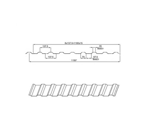 Профнастил МП20ПГ-0.45, Ширина-1100, Полиэстер RAL9003