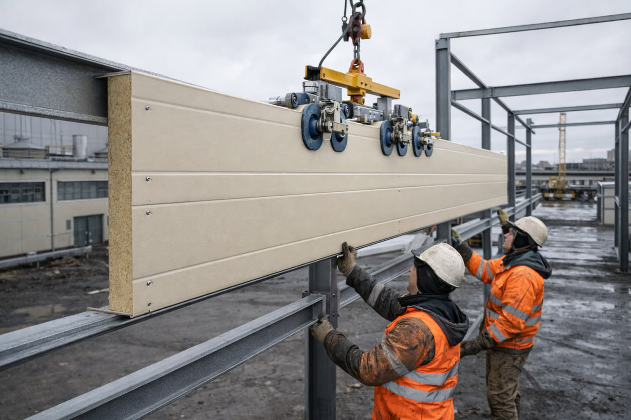 Нестандартная раскладка сэндвич-панелей на объекте